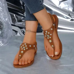 Women's Fashionable Rhinestone Beaded Flat Sandals 89572158S