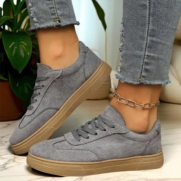 Women's Flat-Soled Lace-Up Suede Casual Sneakers 23828585S