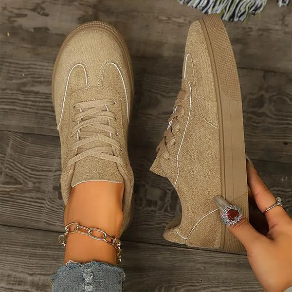 Women's Flat-Soled Lace-Up Suede Casual Sneakers 23828585S