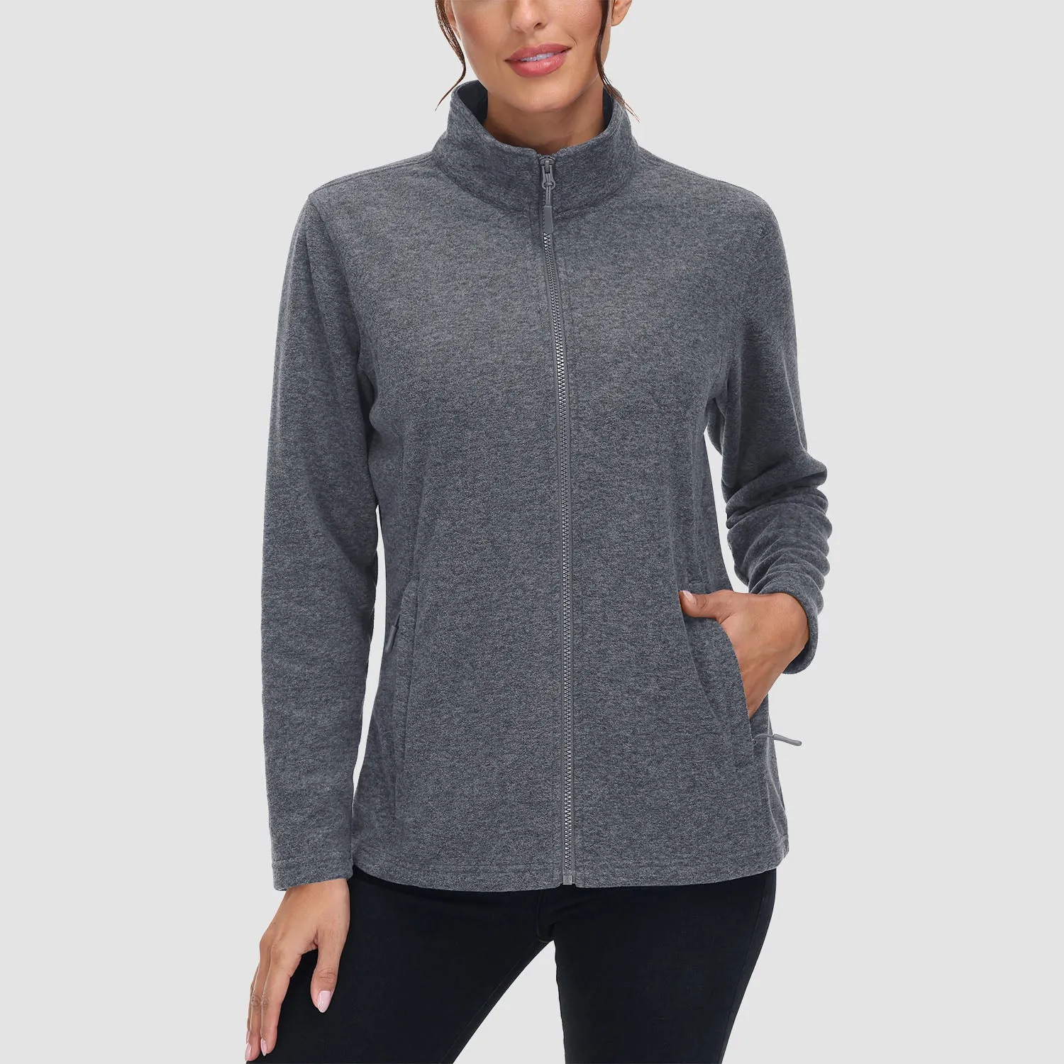 Women's Fleece Jacket Sweater Full Zip Up Coat With Zipper Pockets Warm