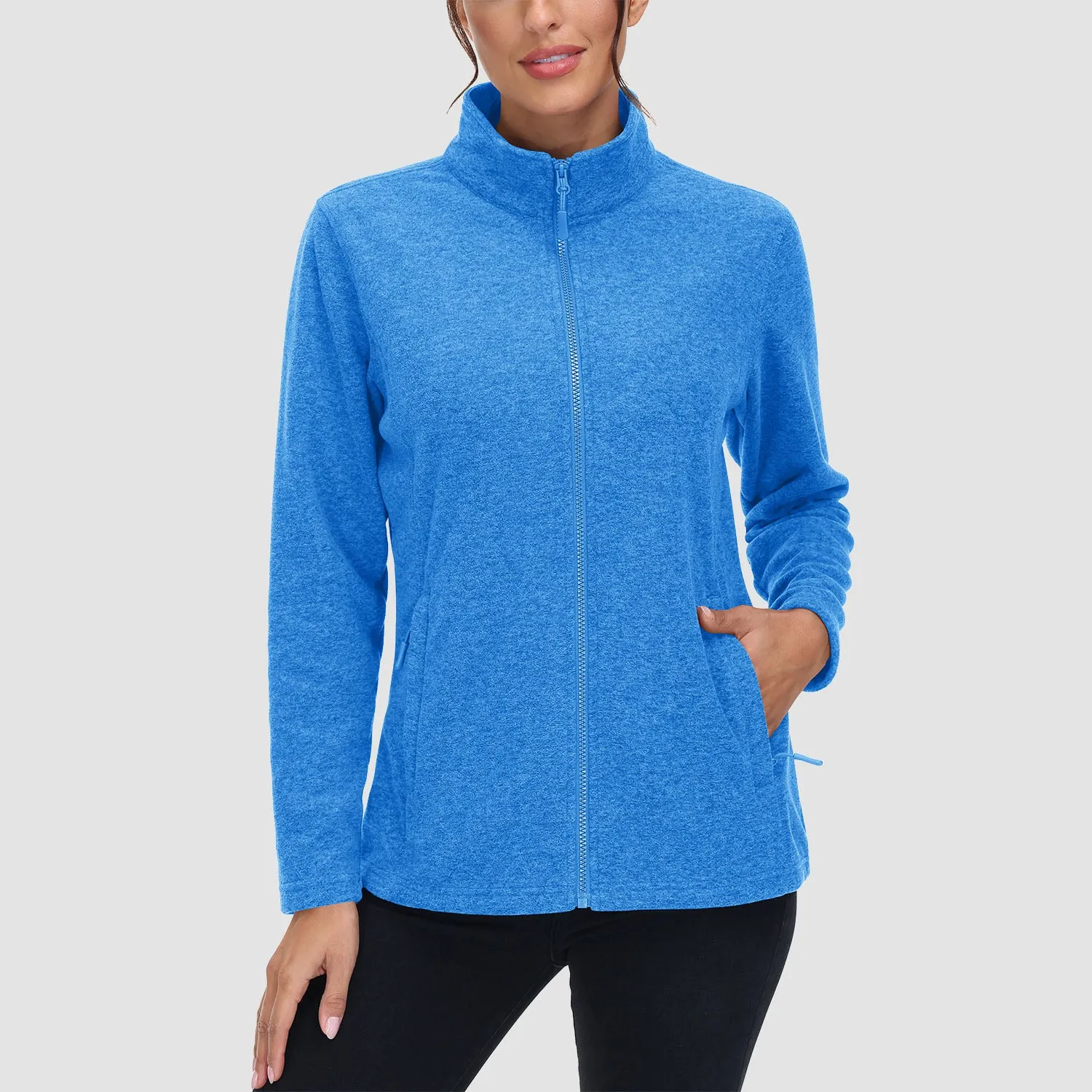 Women's Fleece Jacket Sweater Full Zip Up Coat With Zipper Pockets Warm