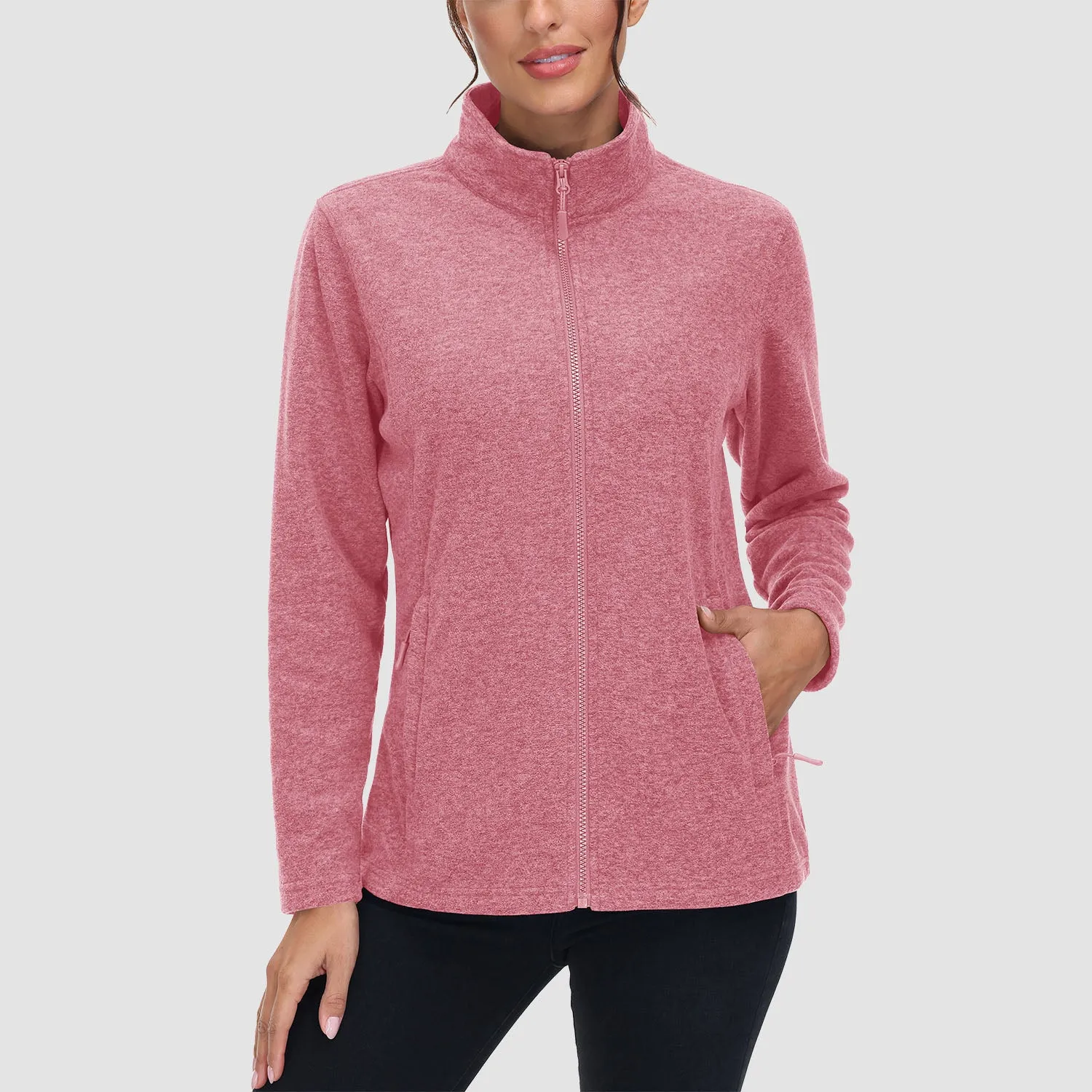 Women's Fleece Jacket Sweater Full Zip Up Coat With Zipper Pockets Warm