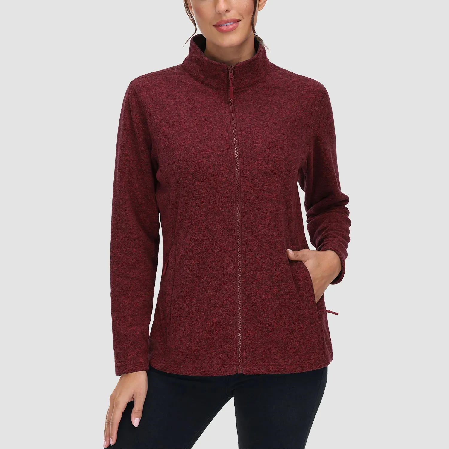 Women's Fleece Jacket Sweater Full Zip Up Coat With Zipper Pockets Warm