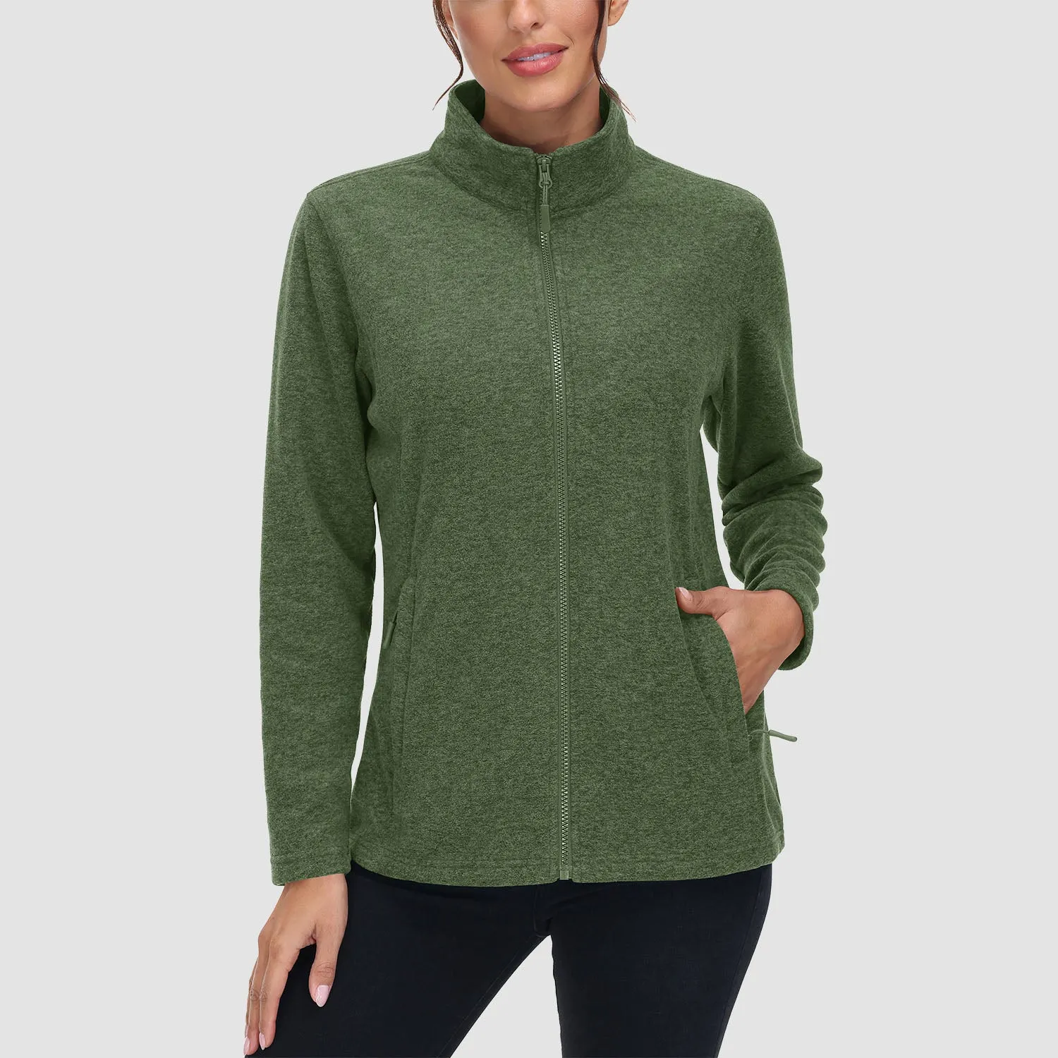 Women's Fleece Jacket Sweater Full Zip Up Coat With Zipper Pockets Warm