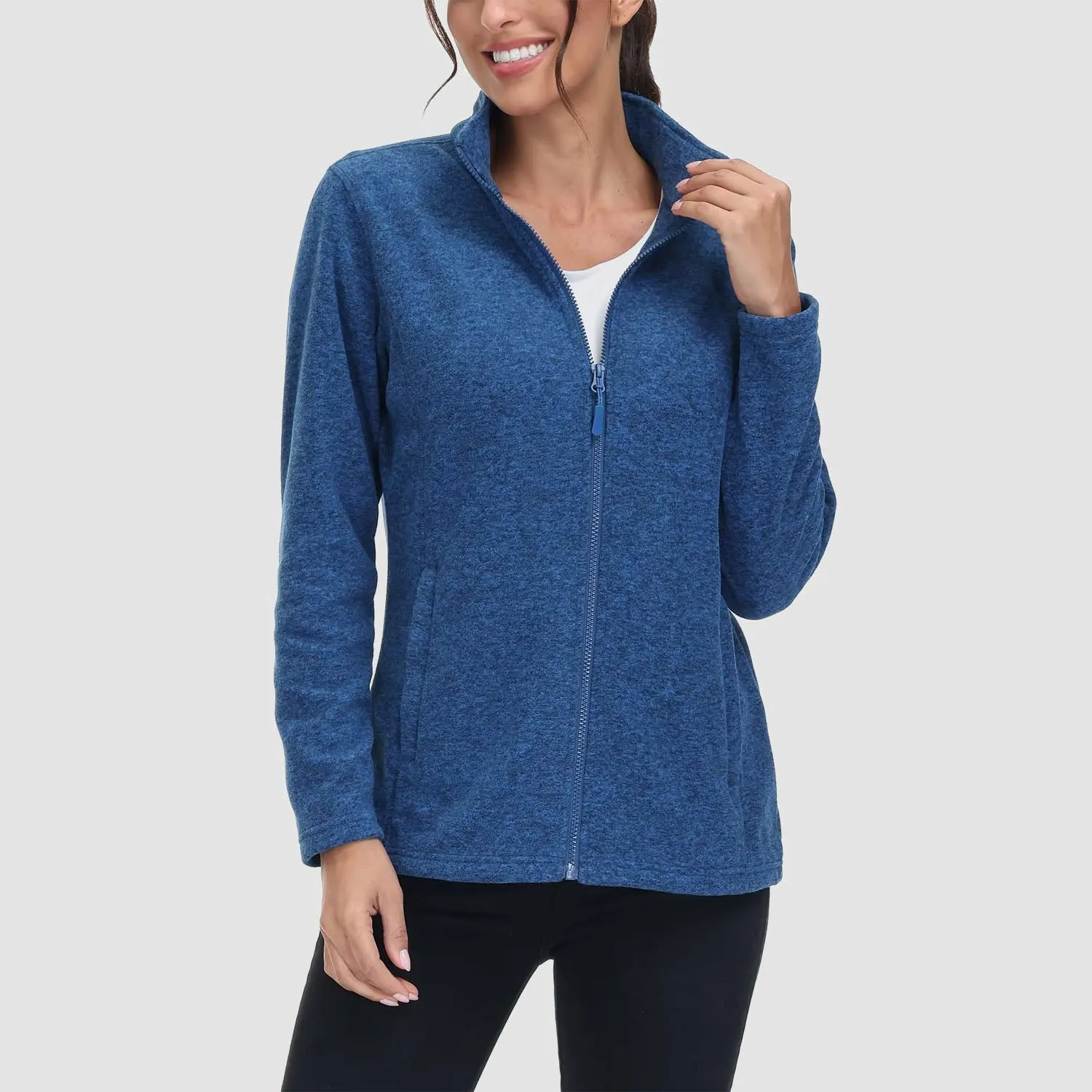 Women's Fleece Jacket Sweater Full Zip Up Coat With Zipper Pockets Warm