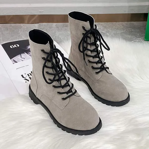 Women's Lace-Up Fur-Lined Warm Combat Boots 89736583C