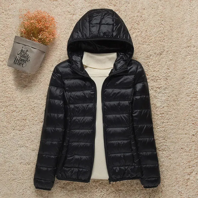 Women's Light White Duck Down Jacket | Slim Puffer Coat for Winter