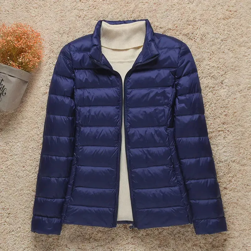 Women's Light White Duck Down Jacket | Slim Puffer Coat for Winter