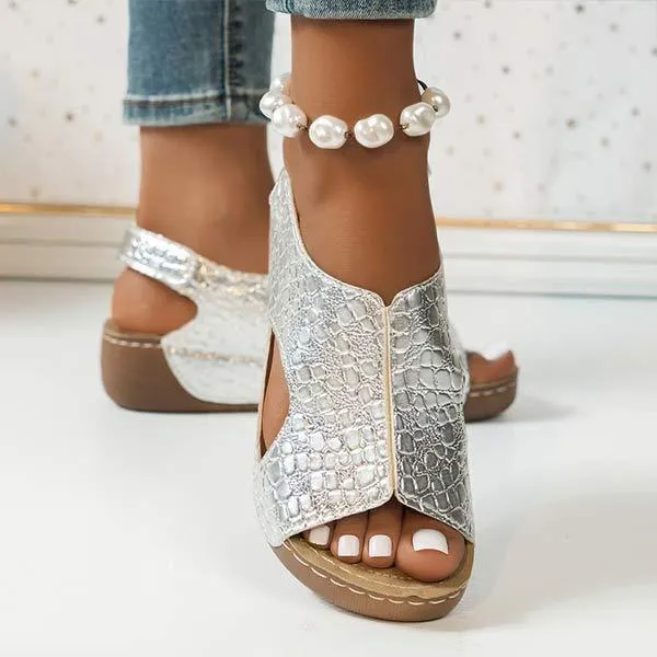 Women's Snake Print Platform Peep-Toe Sandals 35058289C