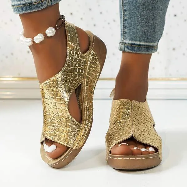 Women's Snake Print Platform Peep-Toe Sandals 35058289C