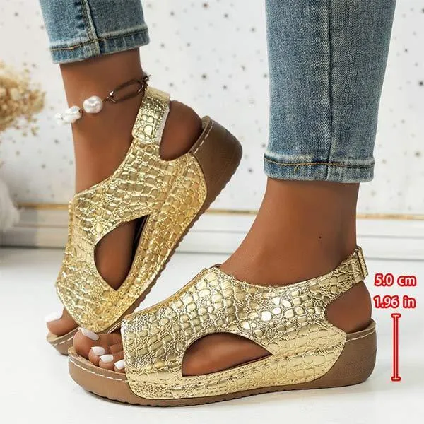Women's Snake Print Platform Peep-Toe Sandals 35058289C