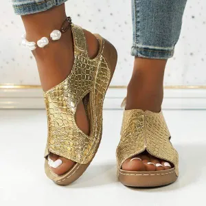 Women's Snake Print Platform Peep-Toe Sandals 35058289C