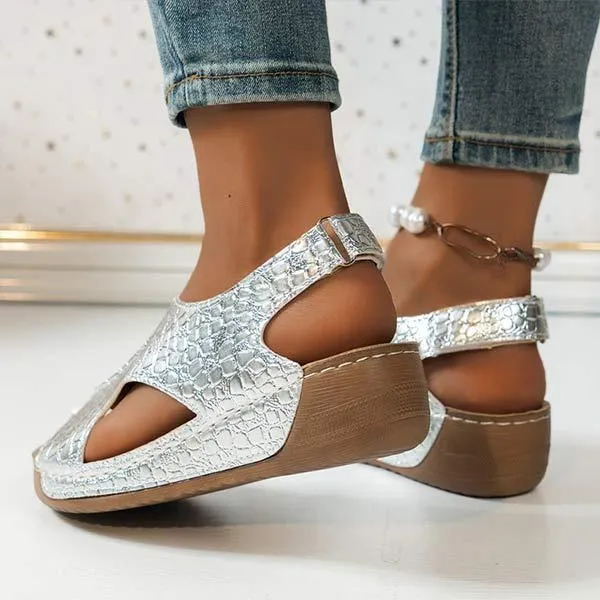 Women's Snake Print Platform Peep-Toe Sandals 35058289C
