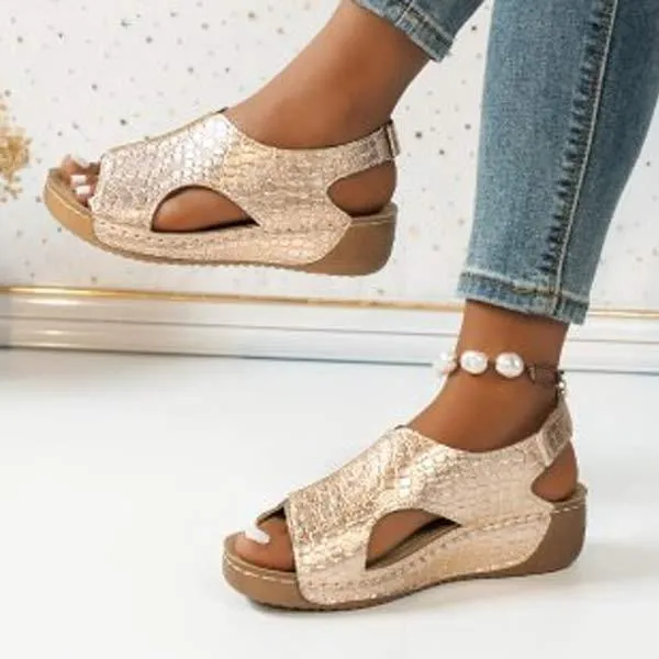 Women's Snake Print Platform Peep-Toe Sandals 35058289C