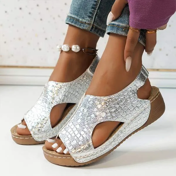 Women's Snake Print Platform Peep-Toe Sandals 35058289C